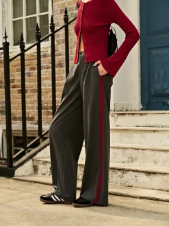 Contrast Piping Pinstripe Pants