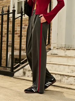 Contrast Piping Pinstripe Pants