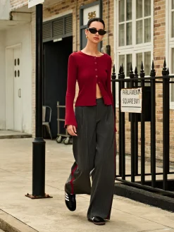 Contrast Piping Pinstripe Pants