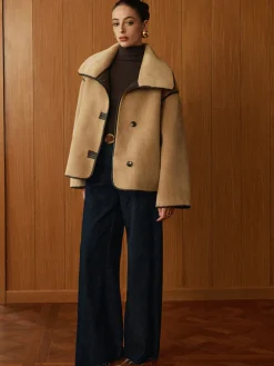 Contrast Piping Shift Minky Coat