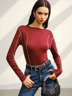 Contrast Piping Skinny T-Shirt