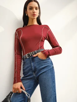 Contrast Piping Skinny T-Shirt