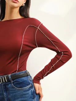 Contrast Piping Skinny T-Shirt