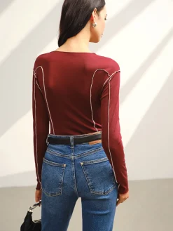 Contrast Piping Skinny T-Shirt