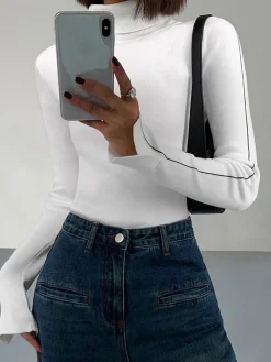 Contrast Piping Turtleneck Sweater