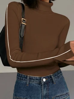 Contrast Piping Turtleneck Sweater