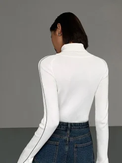 Contrast Piping Turtleneck Sweater
