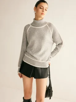 Contrast Piping Turtleneck Sweater