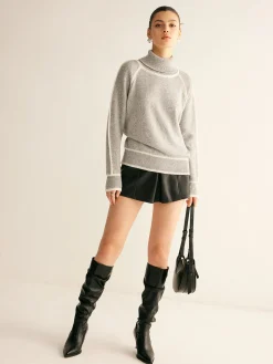 Contrast Piping Turtleneck Sweater