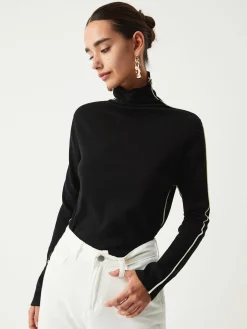 Contrast Piping Turtleneck Long Sleeve Top