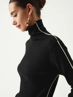 Contrast Piping Turtleneck Long Sleeve Top
