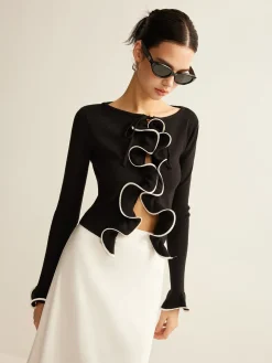 Contrast Ruffle Skinny Cardigan