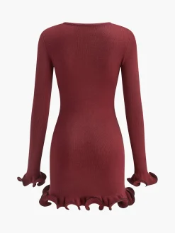 Contrast Ruffle Slim Dress