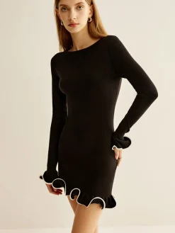 Contrast Ruffle Slim Dress