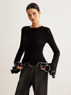 Contrast Ruffle Sweater