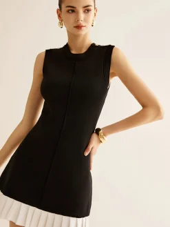 Contrast Ruffle Sweater Tank Dress