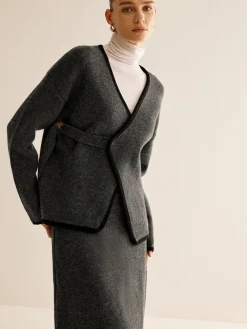 Contrast Side Piping Belted Sweater Co-ords