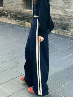 Contrast Side Trim Drawstring Pants