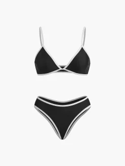 Contrast Strap Triangle Bikini Set