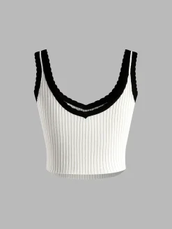 Contrast Trim Bow Crop Sweater Vest