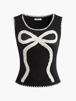 Contrast Trim Bow Sweater Vest