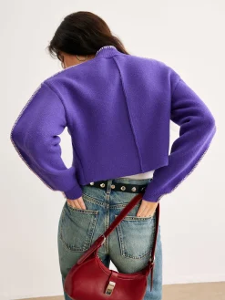 Contrast Trim Breasted Crop Cardigan