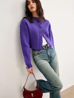 Contrast Trim Breasted Crop Cardigan