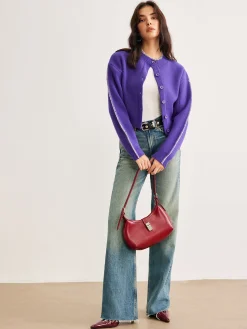Contrast Trim Breasted Crop Cardigan