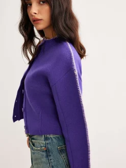 Contrast Trim Breasted Crop Cardigan