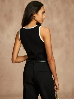 Contrast Trim Breasted Sweater Vest
