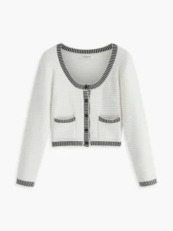 Contrast Trim Button Cardigan
