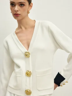 Contrast Trim Button Jersey Cardigan