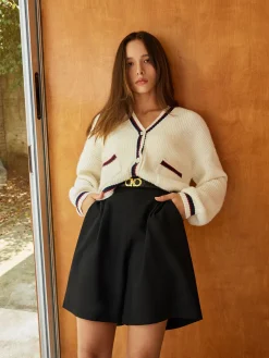 Contrast Trim Button Pockets Cardigan