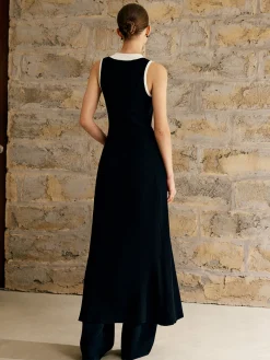 Contrast Trim Button Sweater Tank Dress