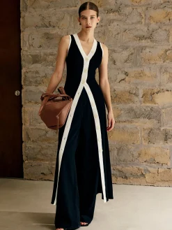 Contrast Trim Button Sweater Tank Dress