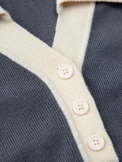 Contrast Trim Button Up Ribbed Shirt