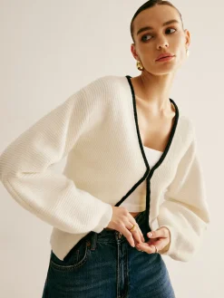 Contrast Trim Clasp Knit Outwear