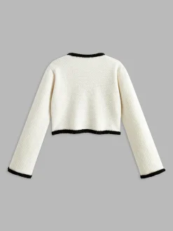Contrast Trim Flower Decor Cardigan