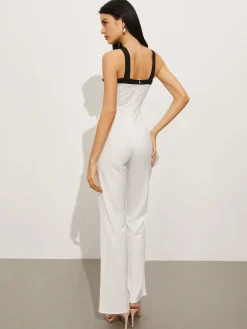 Contrast Trim Halter Bow Jumpsuit