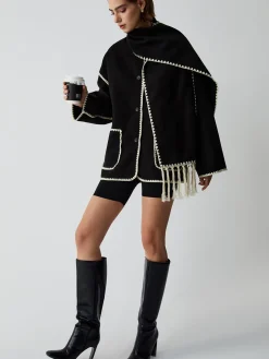 Contrast Trim Jacket With Matching Scarf