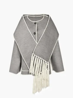 Contrast Trim Jacket With Matching Scarf