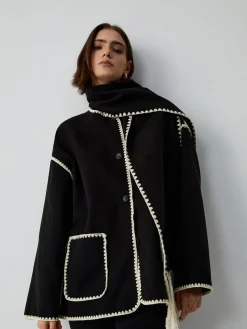 Contrast Trim Jacket With Matching Scarf