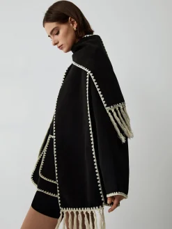 Contrast Trim Jacket With Matching Scarf