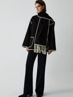 Contrast Trim Jacket With Matching Scarf