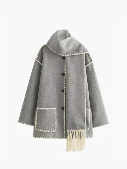 Contrast Trim Jacket With Matching Scarf