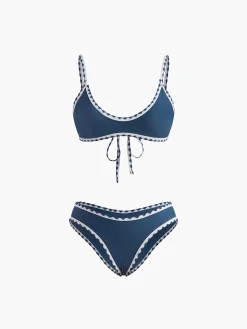 Contrast Trim Knotted Bikini Set