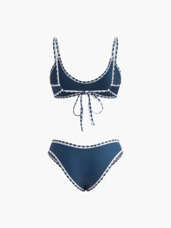 Contrast Trim Knotted Bikini Set