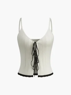 Contrast Trim Knotted Sweater Vest