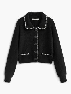 Contrast Trim Lapel Cardigan