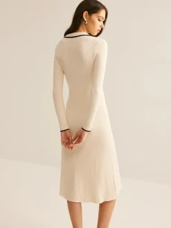 Contrast Trim Lapel Sweater Dress